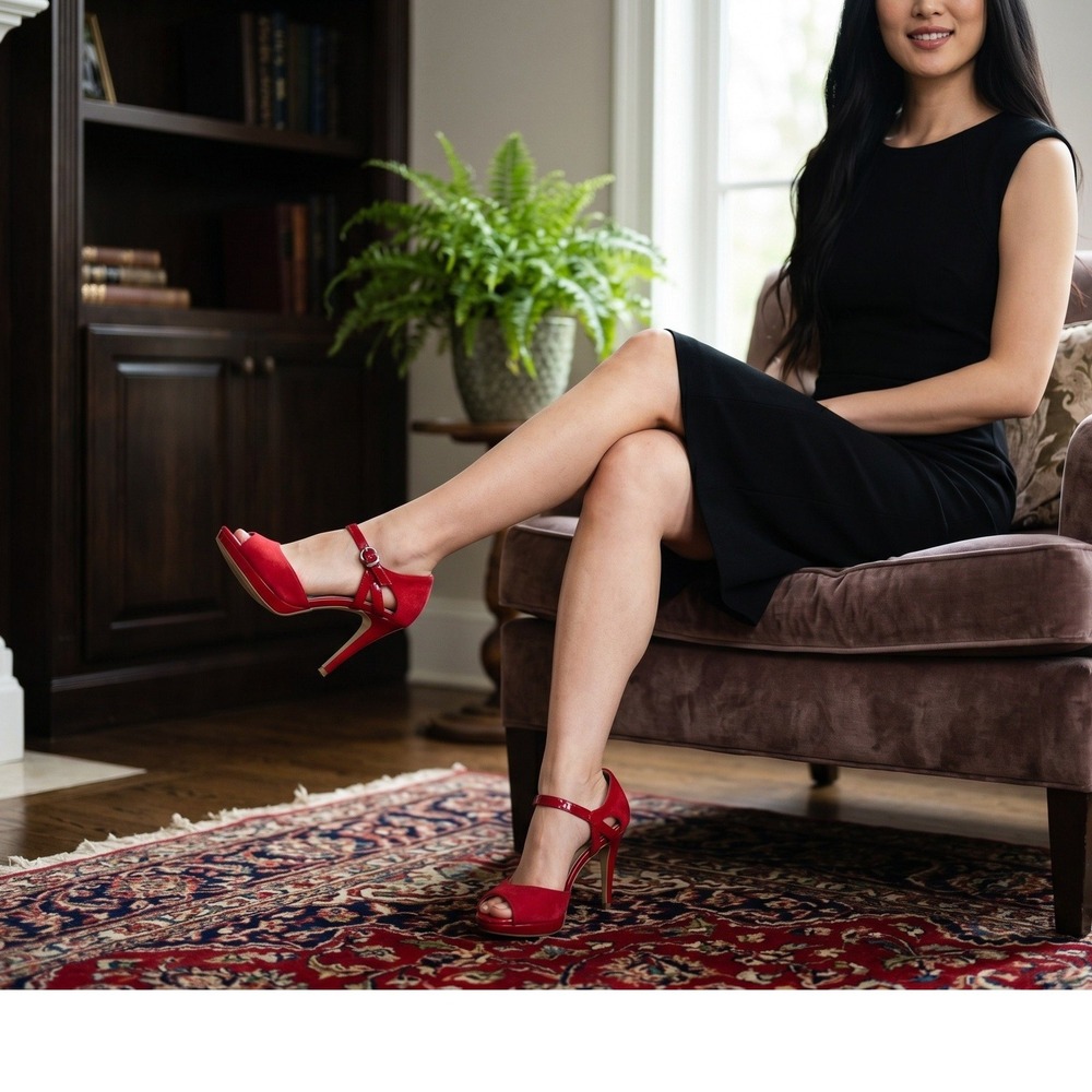 Alfani Maiyared Rosso Red Suede Patent Peep Toe Platform‎ Heels Sandals 7M